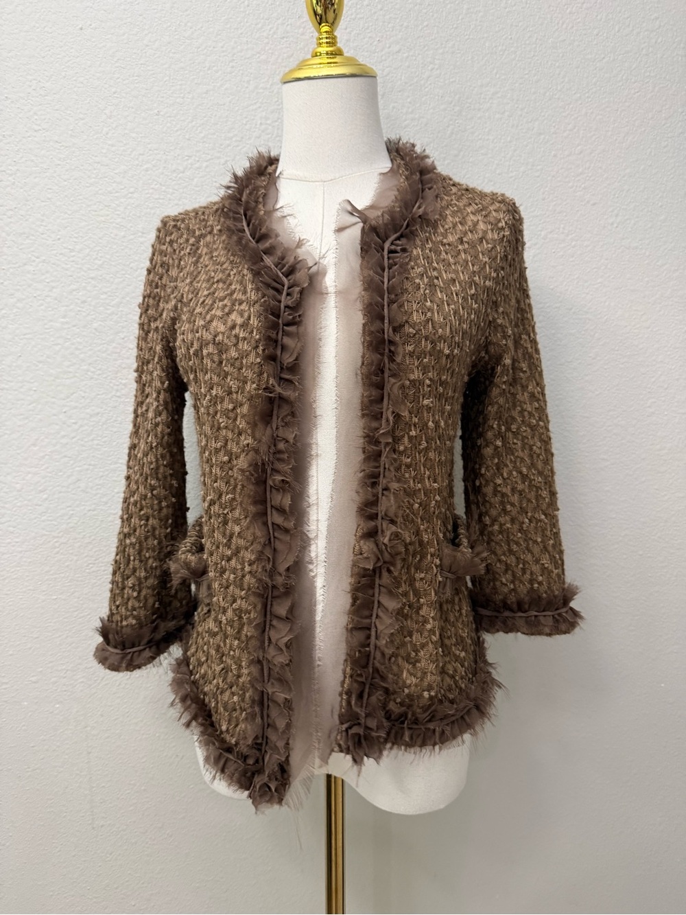 A’reve Bouclé Fringe Trim Women's Sz M